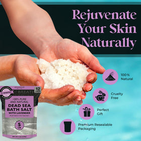 Aromasong bath salt closeup shows fine grain texture for gentle scrubs.