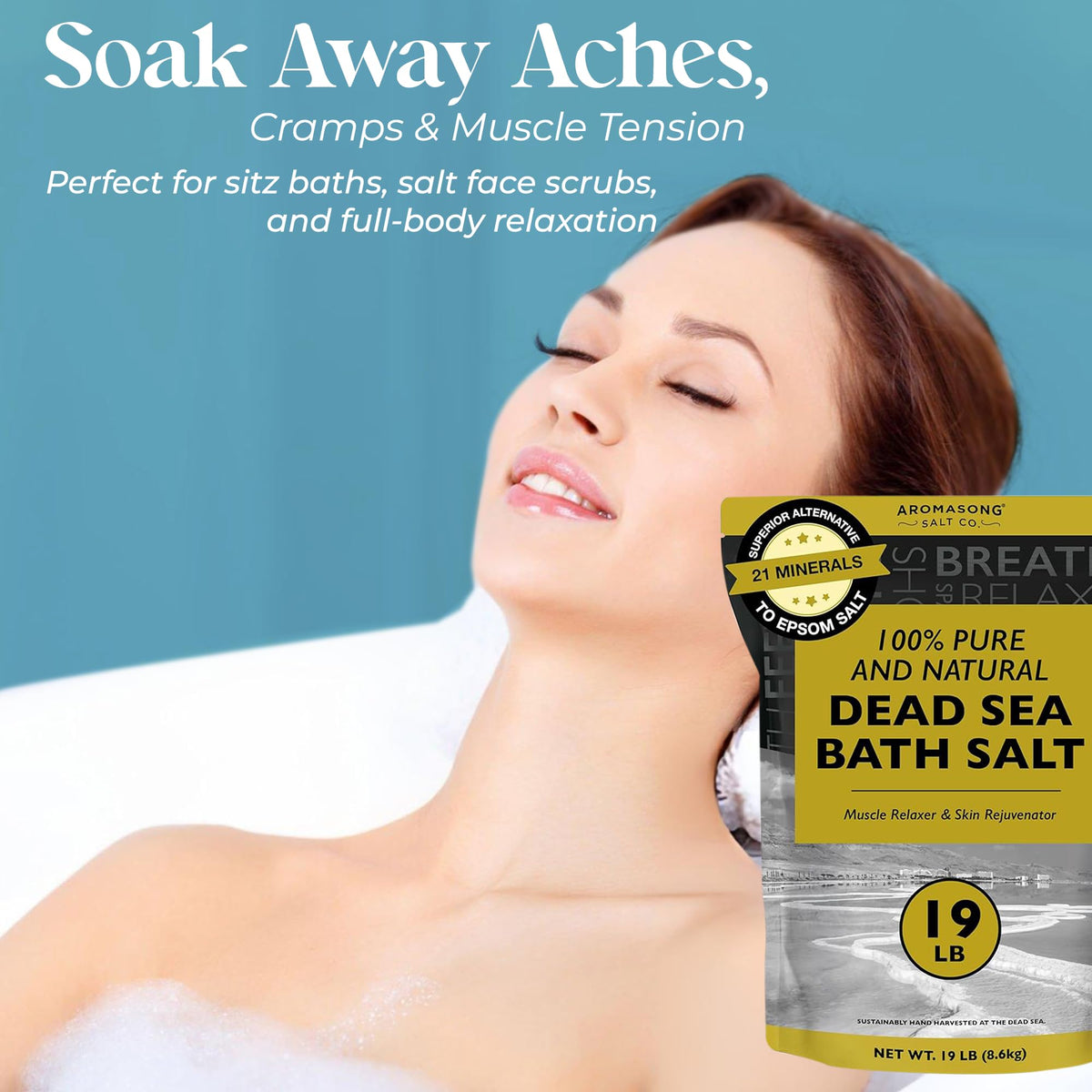Aromasong Dead Sea Bath Salt mineral blend includes magnesium for skin care