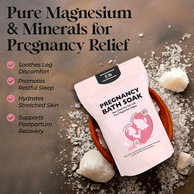 Aromasong Dead Sea Pregnancy Bath Soak bag closeup highlights pure minerals for soothing skin.