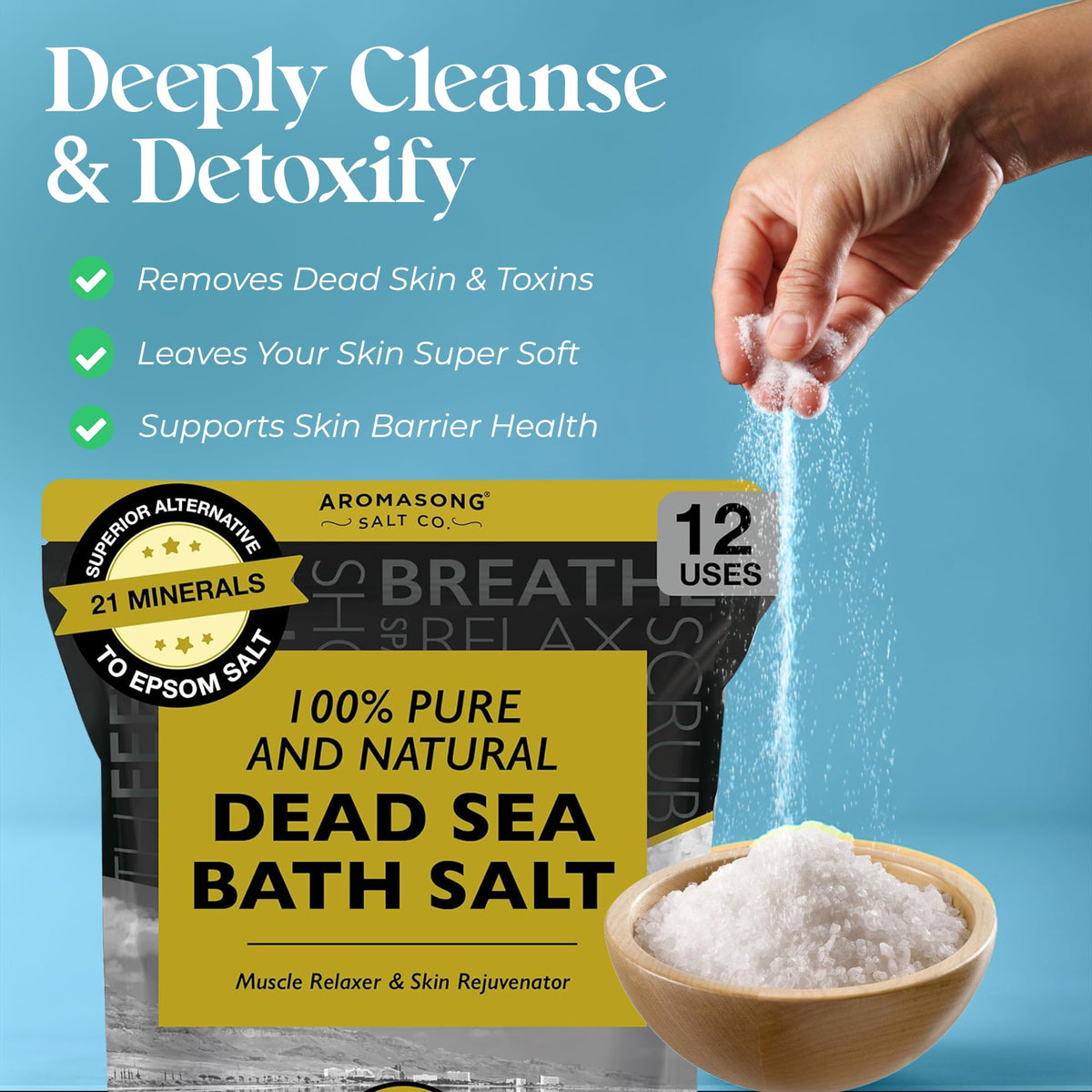 Aromasong Dead Sea Salt bulk resealable pack keeps minerals fresh.