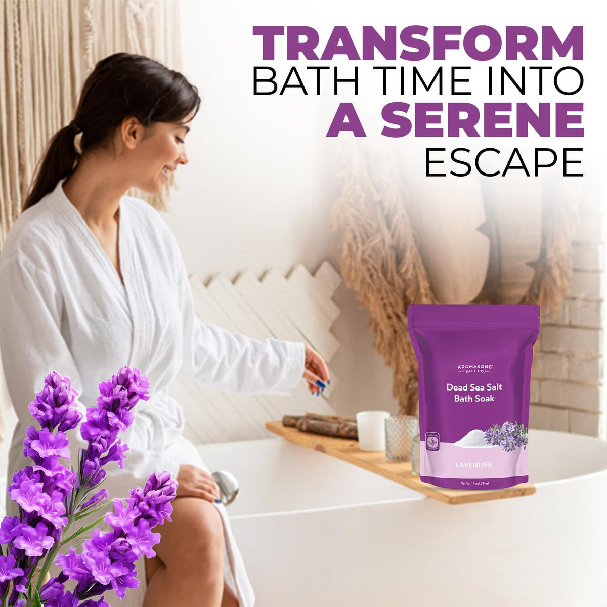 Aromasong Lavender bath scene suggests a calming spa ritual and relaxing aroma