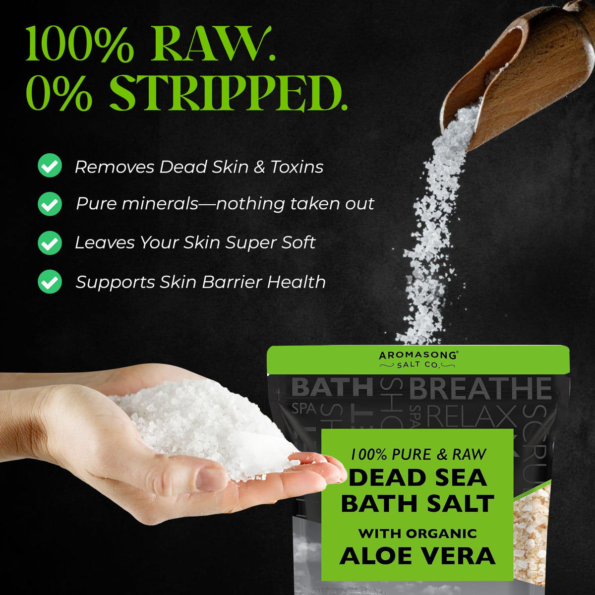 Aromasong Dead Sea salt with mineral mud for skin purification and gentle exfoliation.