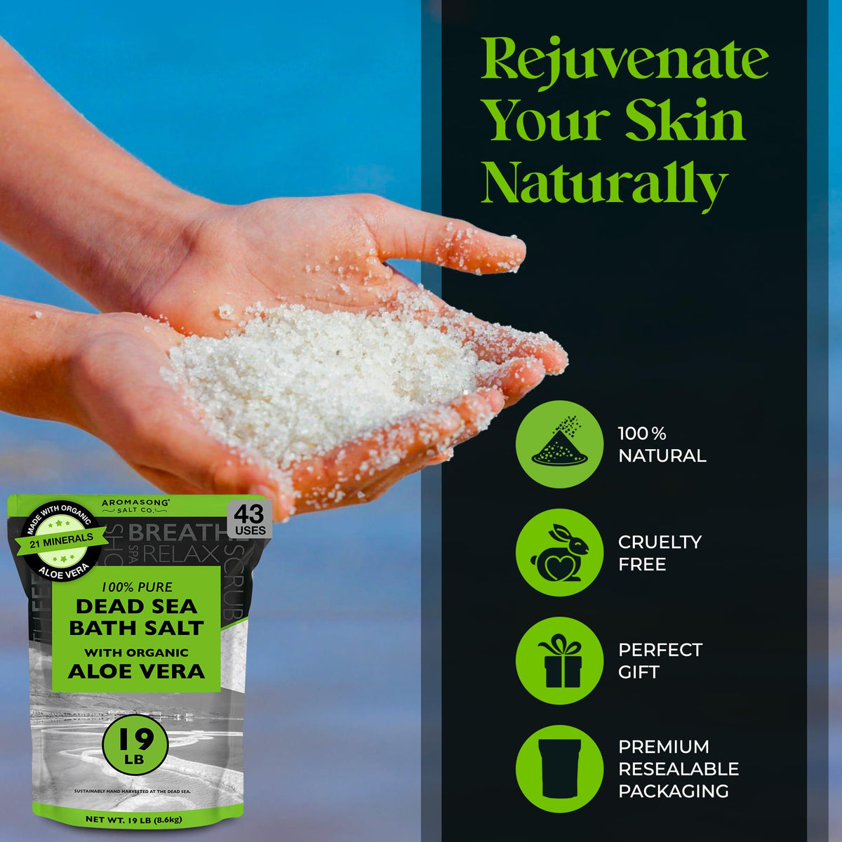 Aromasong spa bath with Organic Aloe softens dry skin during a long soak.