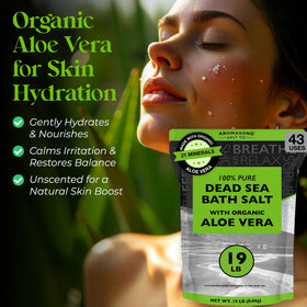 Aromasong Dead Sea Salt jar features mineral-rich formula for skin purification and relaxation.