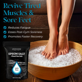 Aromasong Epsom Salt relaxing bath pour suggesting magnesium-rich warmth