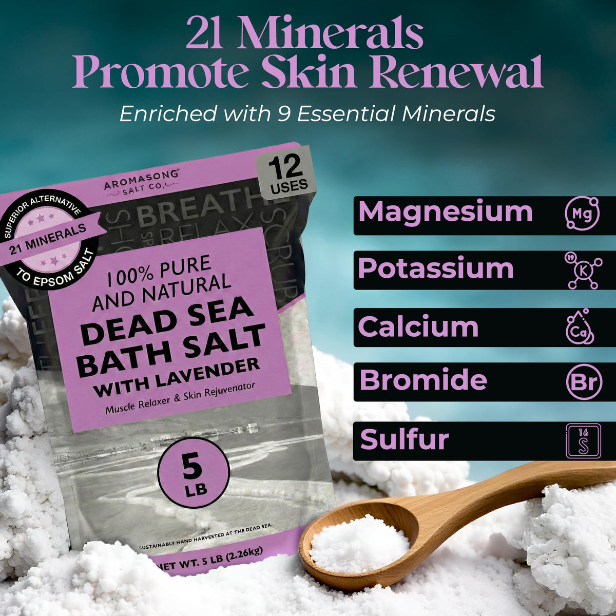 Aromasong lavender bath salt pour captures calming tub ritual.