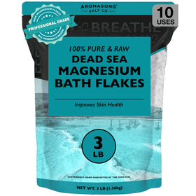 Aromasong magnesium flakes in a Dead Sea jar for a relaxing bath.