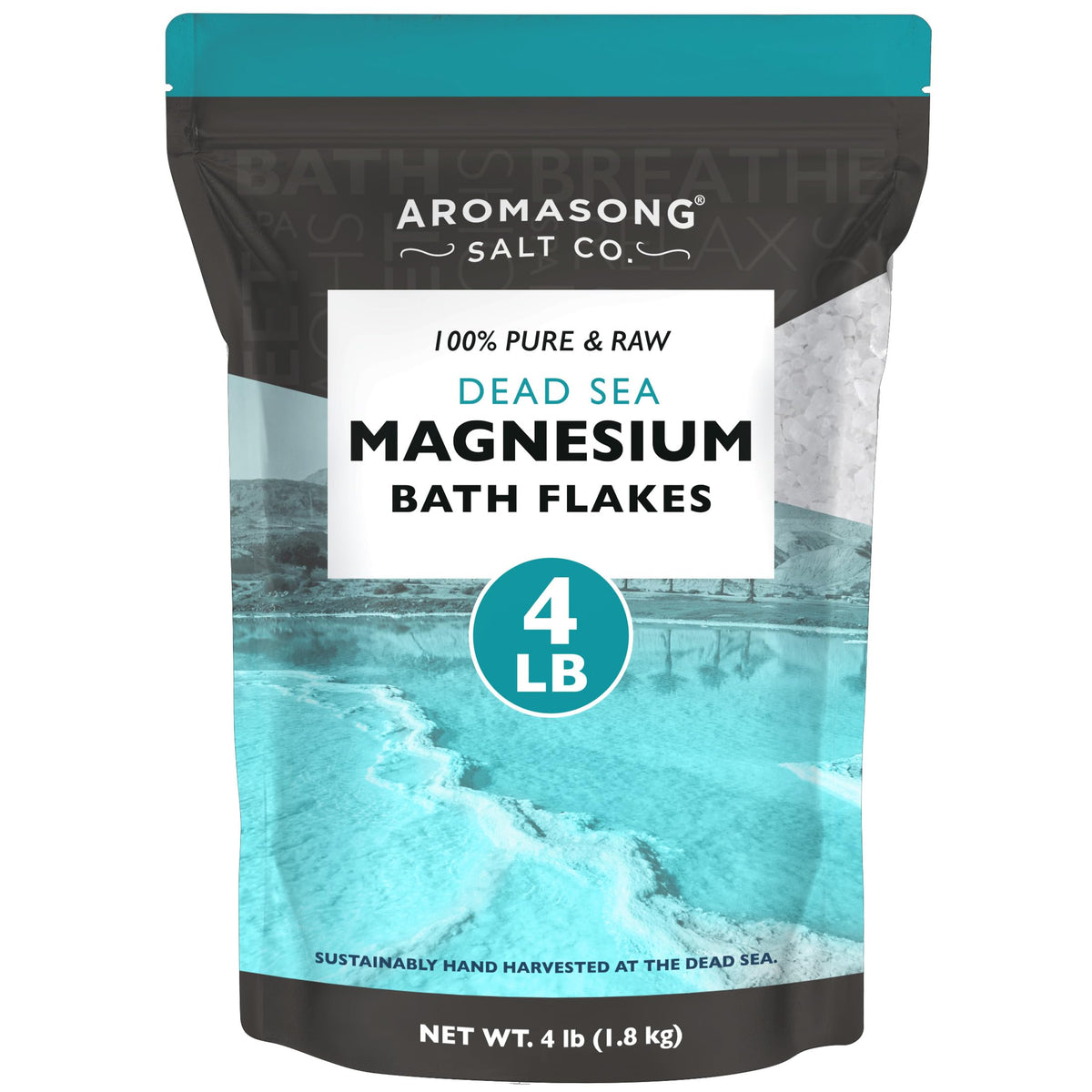 Aromasong Dead Sea magnesium flakes packaging ready for gifting.