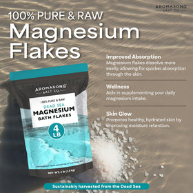 Aromasong magnesium flakes dissolving in warm water for a soothing bath.