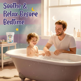 Magnesium flakes dissolving in warm water for a gentle kid bath