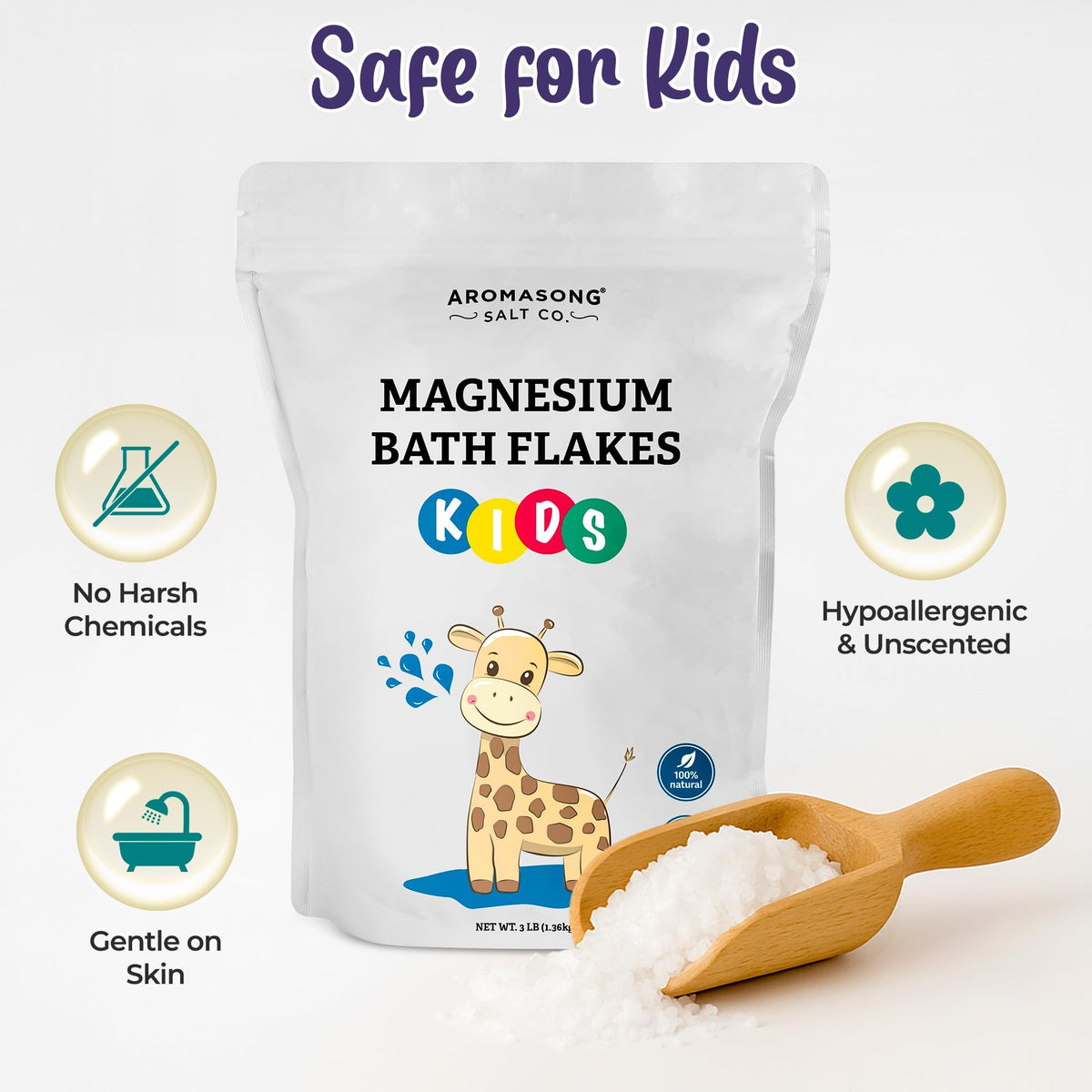 Child enjoying bath time with Aromasong magnesium flakes