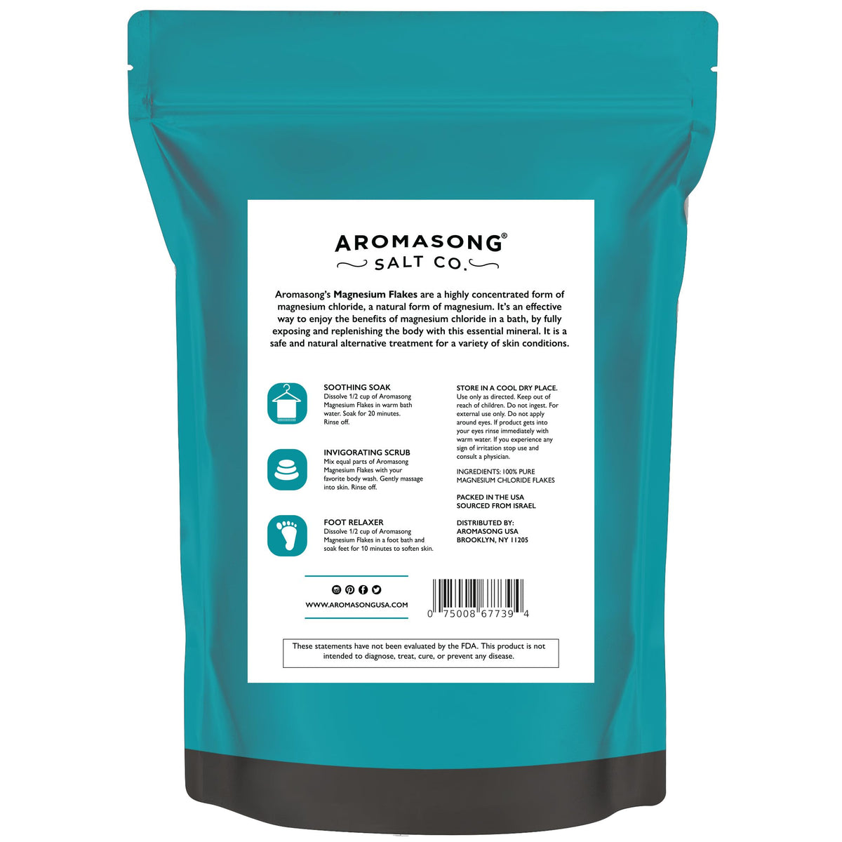 Aromasong magnesium flakes in resealable pack stay fresh between uses.