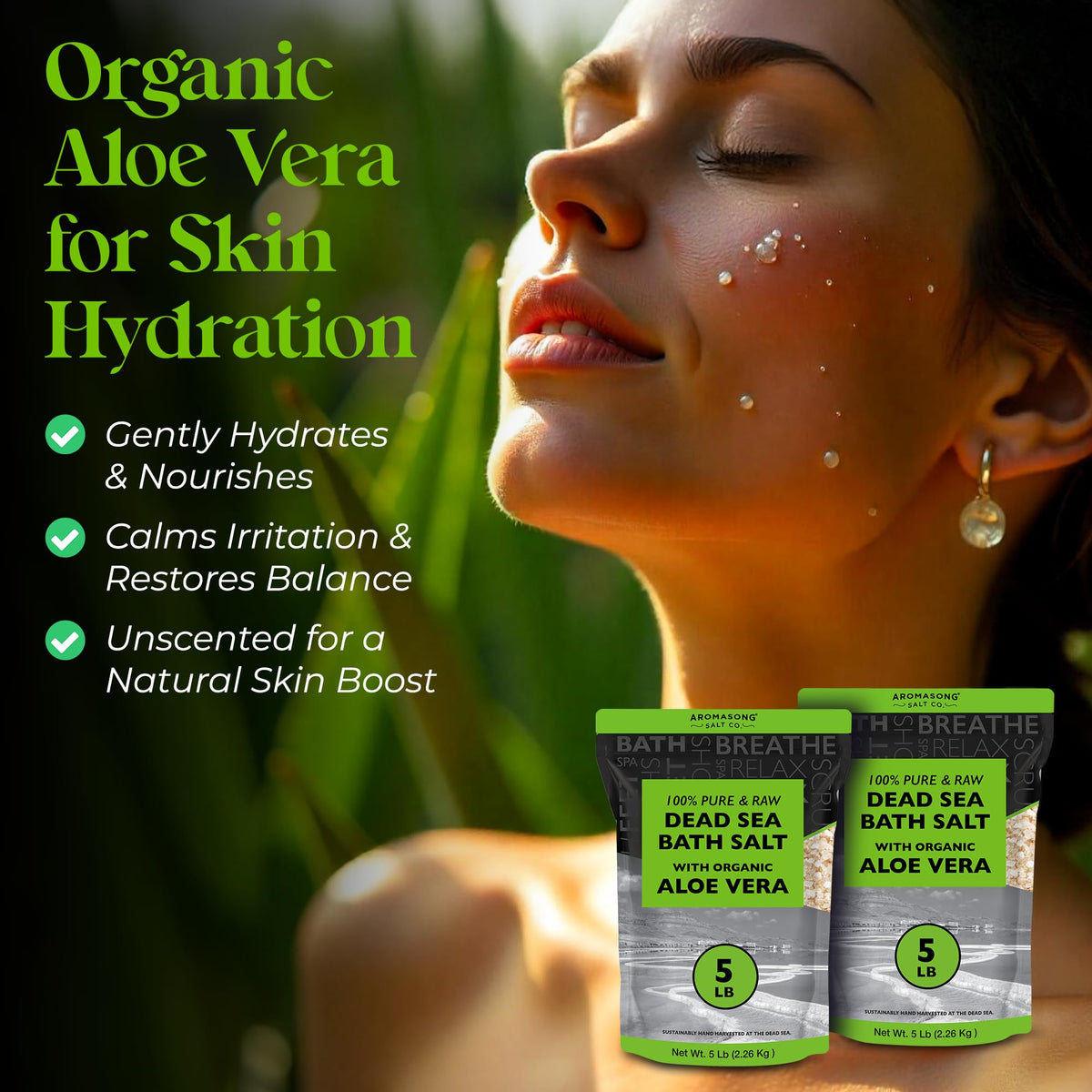 Aromasong mineral-rich bath salt for soft skin and relaxation.
