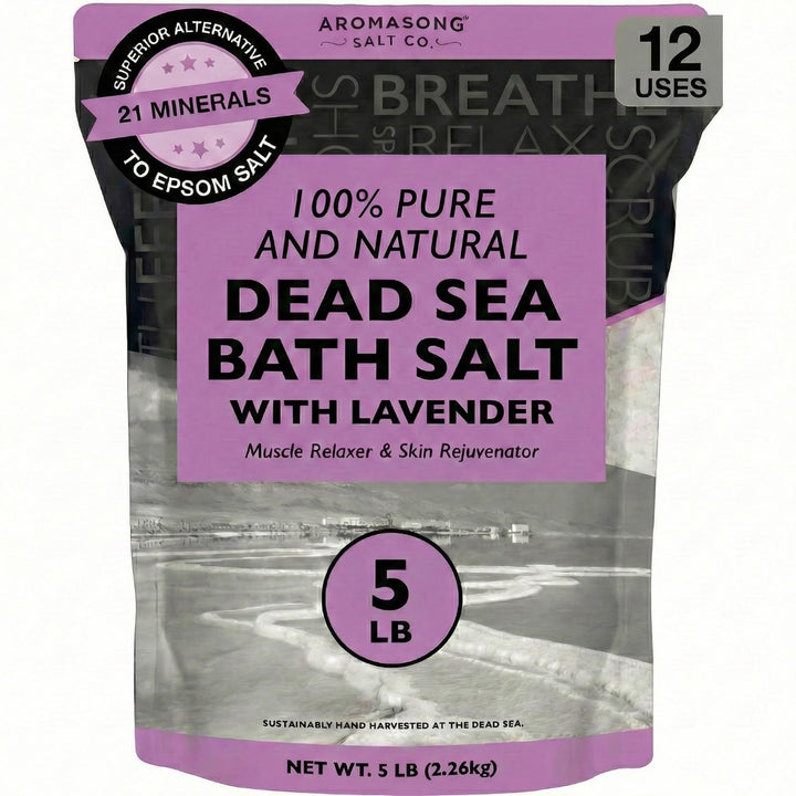 Aromasong Pure Dead Sea Salt Lavender 5lb pack for a soothing soak.