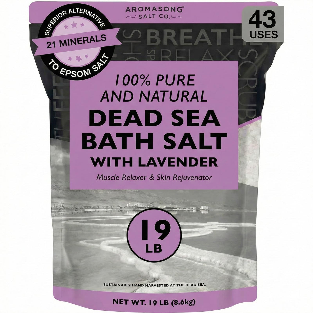 Aromasong Lavender Dead Sea Salt bath with fine grains for relaxing rituals at home