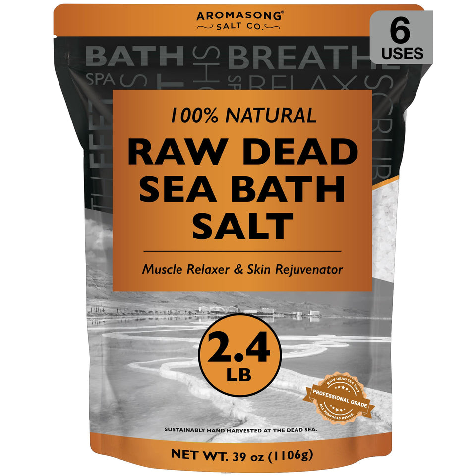 Aromasong raw Dead Sea bath salt bulk pack ready for soaking and spa rituals
