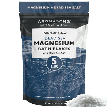 Aromasong raw magnesium flakes in a bathtub pour for a soothing soak