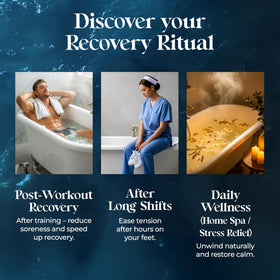 Athlete using Aromasong bath salts after training for reduced tension and relaxation.