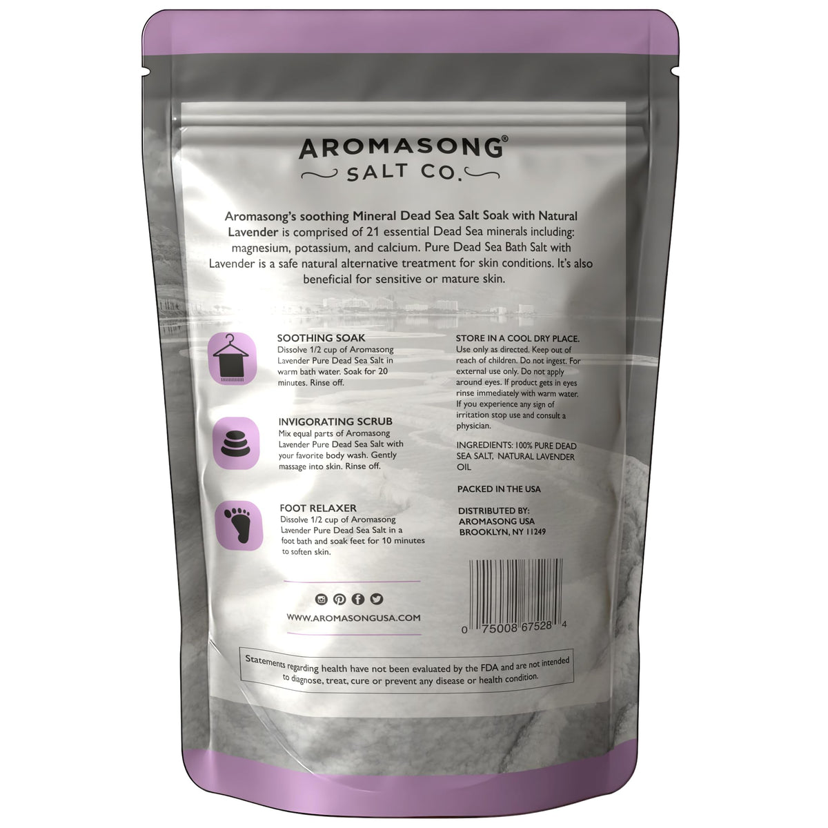 Aromasong resealable packaging seal lock keeps salt fresh after opening.