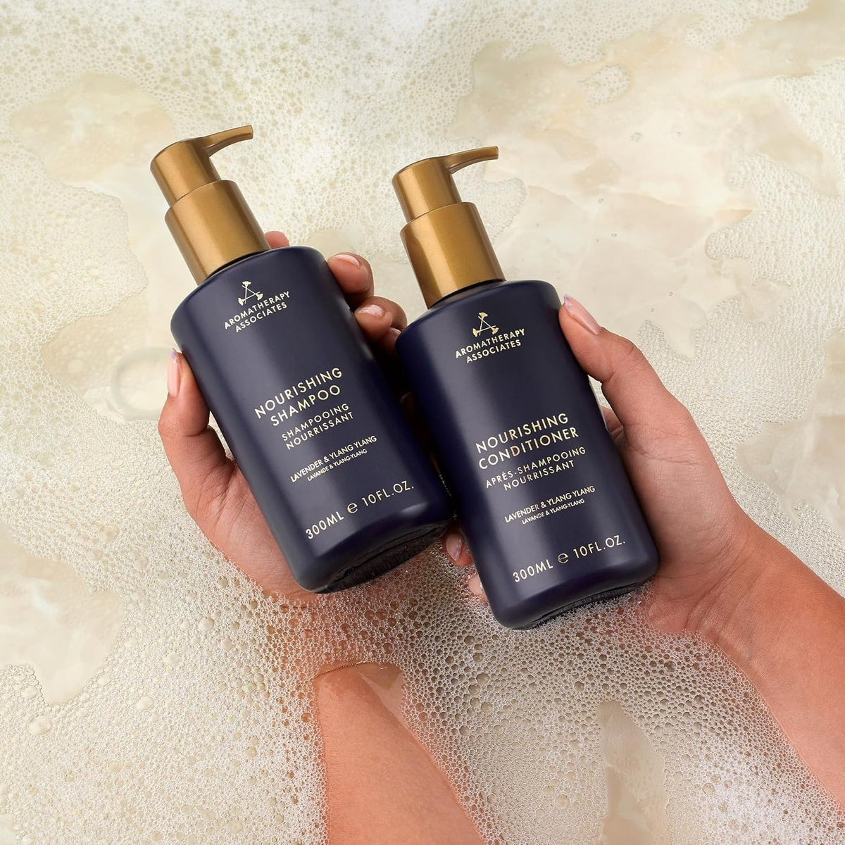 Aromatherapy Associates Balance Shampoo product on bathroom shelf ready.