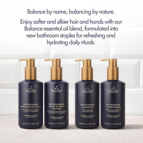 Aromatherapy Associates Balance Shampoo label close-up highlighting natural ingredients.