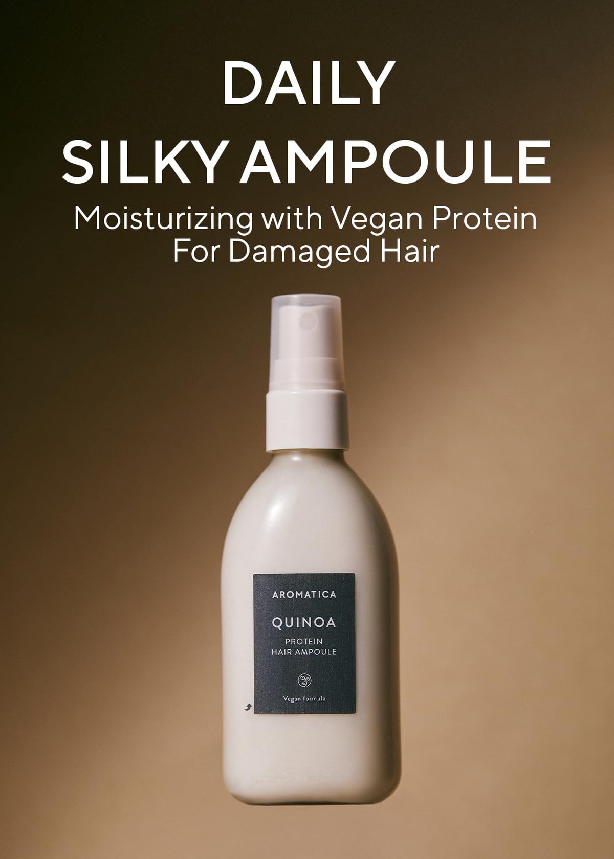 AROMATICA Quinoa Protein Hair Ampoule spray demonstrates even spray coverage without clumping