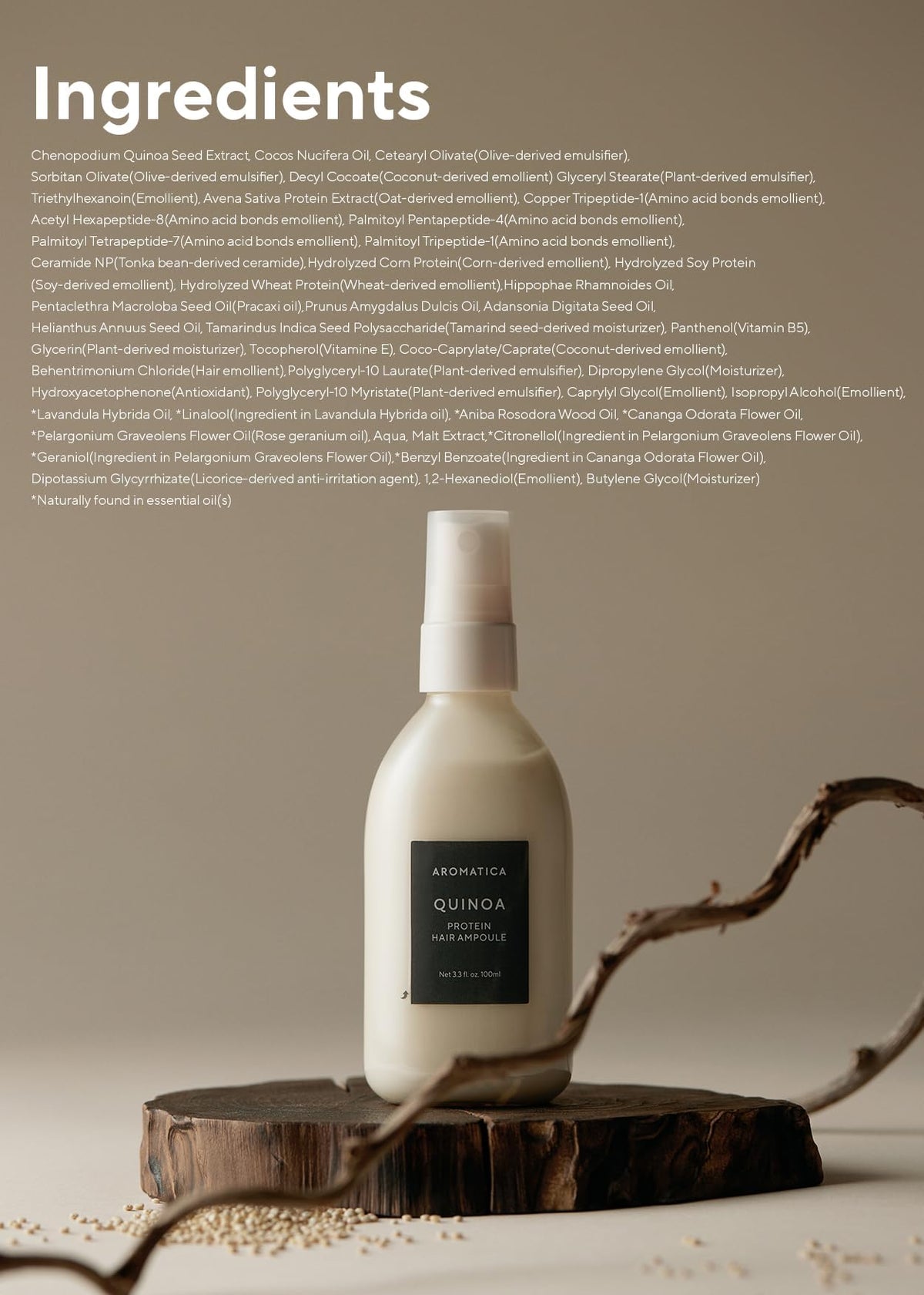 AROMATICA Quinoa Protein Hair Ampoule silicone-free formula keeps weight off hair