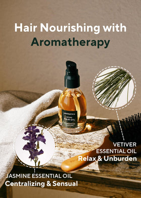 AROMATICA Ritual Jasmine & Vetiver Hair Oil on damp hair improves manageability and shine.