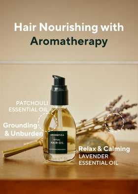 AROMATICA Ritual Lavender & Patchouli oil on hair reveals natural gloss and smoothness.
