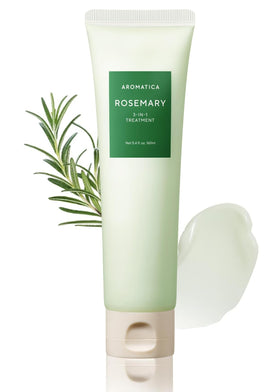 AROMATICA Rosemary 3-in-1 bottle close-up showing nourishing, silicone-free formula for daily care.