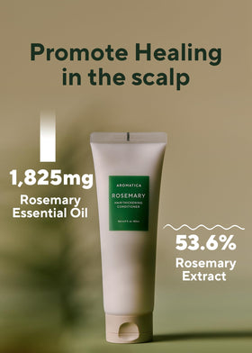 AROMATICA Rosemary Conditioner label close-up showcases vegan natural formula.