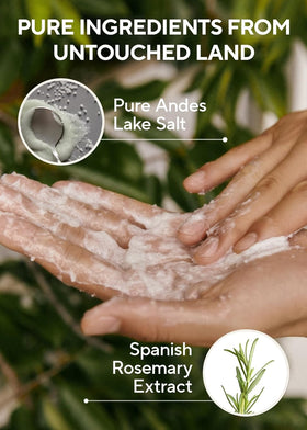 AROMATICA scalp massage with rosemary salt scrub shampoo demonstrates exfoliation