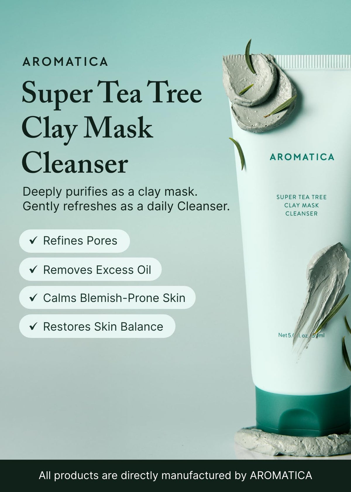 AROMATICA Tea Tree Clay Mask texture close-up highlighting clay action