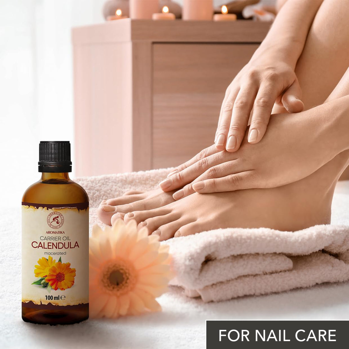 AROMATIKA calendula oil supports skin, nails, and hair care