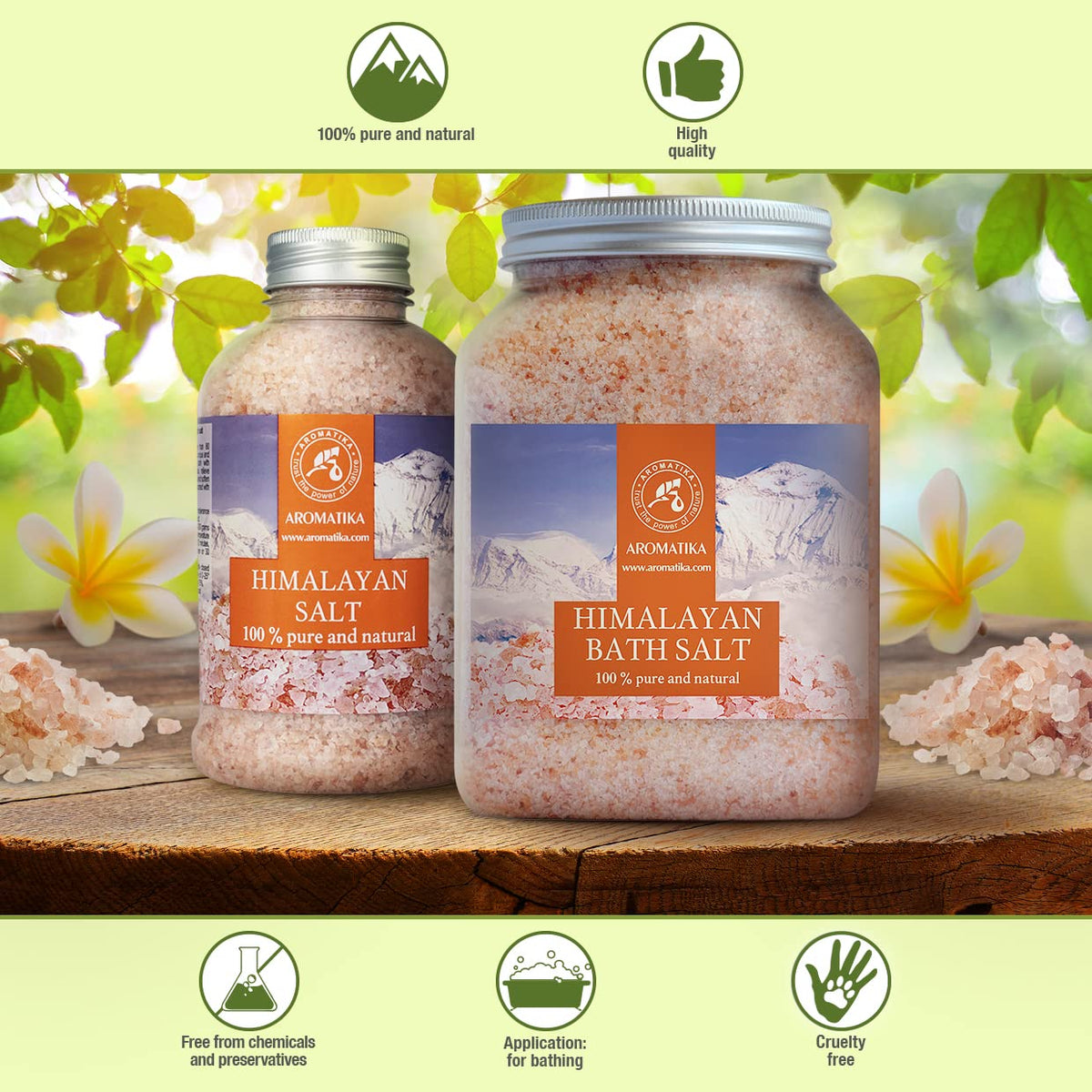 AROMATIKA Himalayan pink salt jar ready for home spa rituals