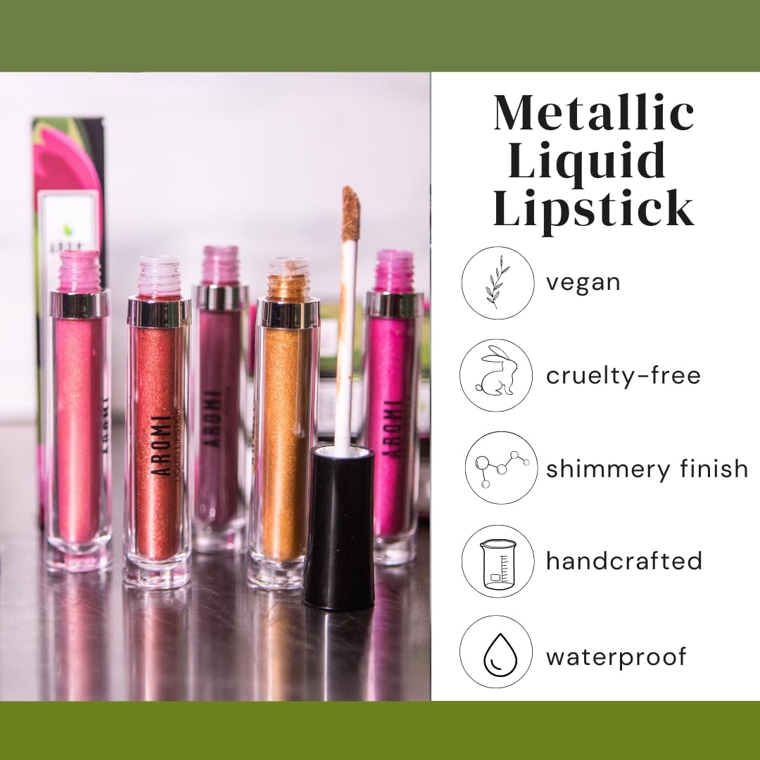 Aromi Fab Flamingo velvet matte finish on lips with high-impact color.