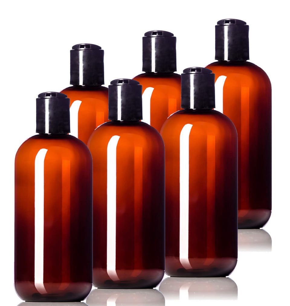Aromine 8oz amber bottle with disc cap for travel-safe lotions.