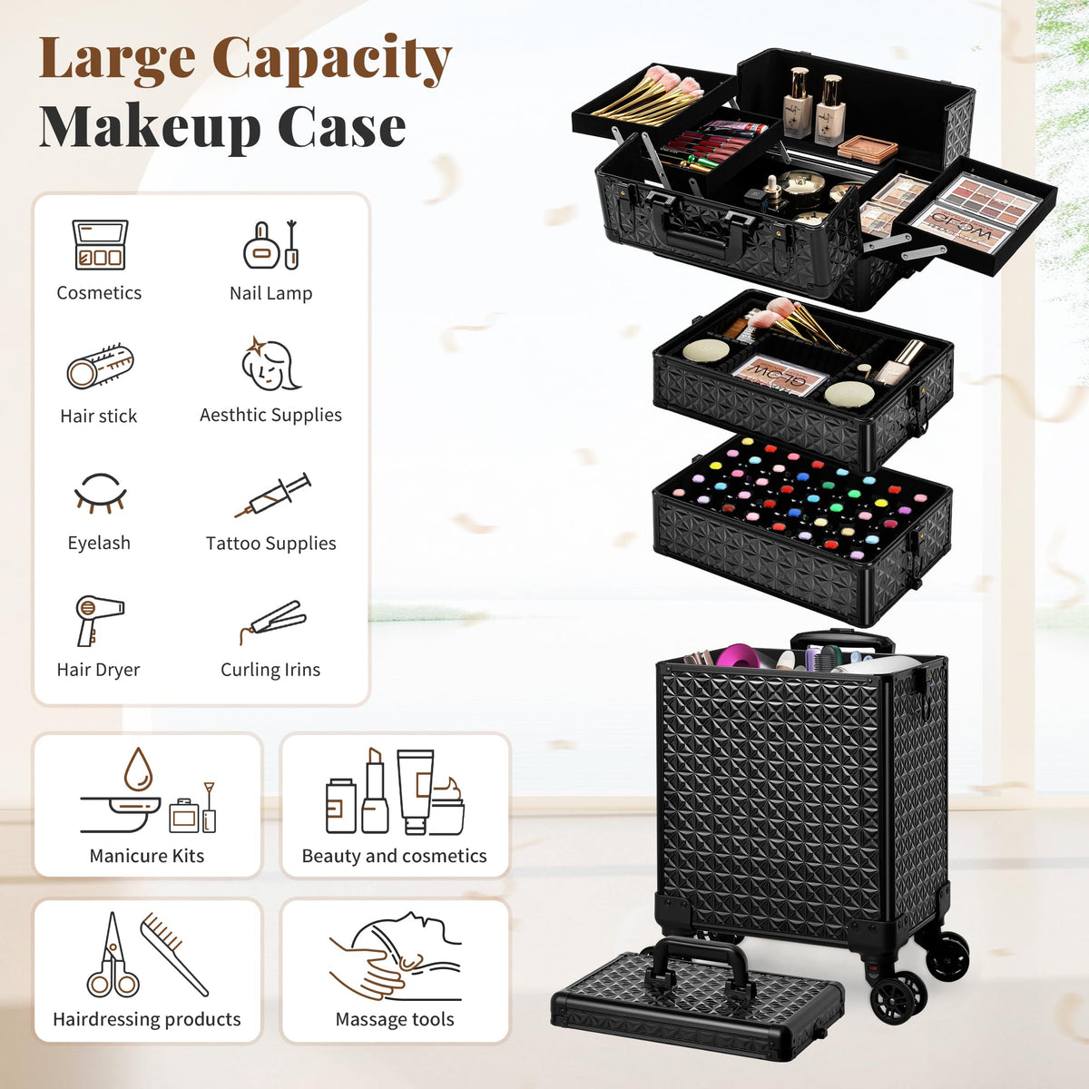 AROUS 360-degree wheels and retractable handle enable easy transport