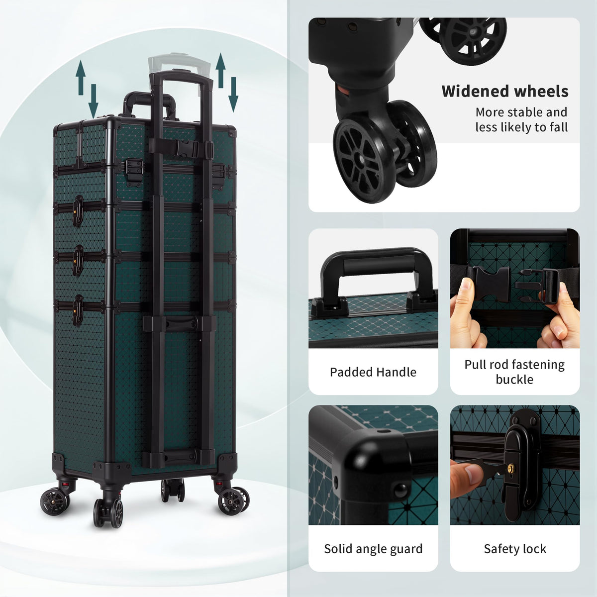 AROUS large-capacity trunk holds tools and cosmetics securely.