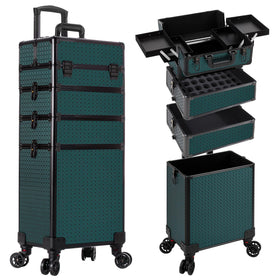 AROUS rolling makeup train case on wheels for easy transport of cosmetics.