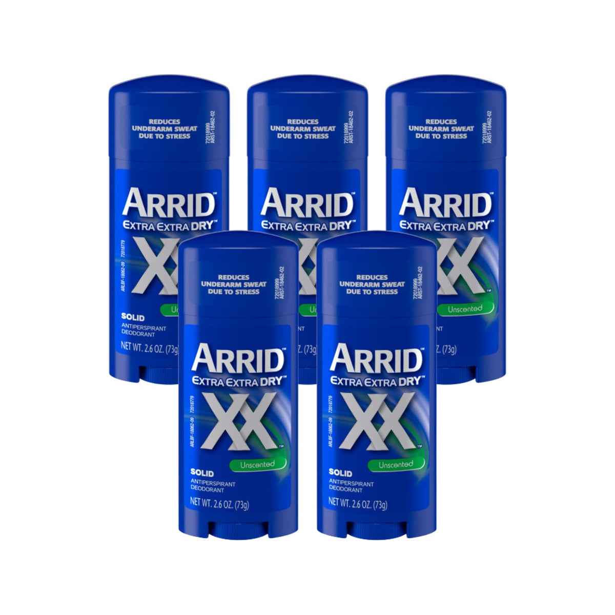 Arrid XX Extra Extra Dry solid deodorant stick unscented for long-lasting protection.