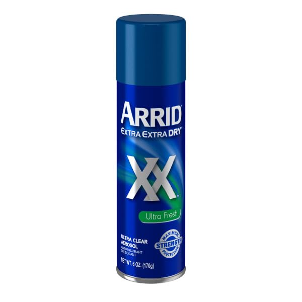 Arrid XX Ultra Clear aerosol can close-up shows long-lasting protection