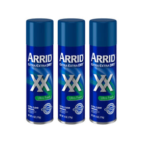 Arrid XX Ultra Clear deodorant spray bottle for all-day freshness.