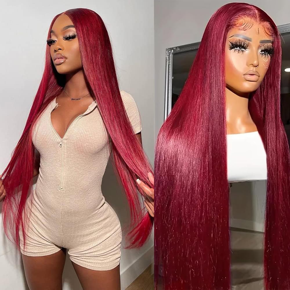 Arsola 30-inch burgundy lace-front wig, front view for natural length