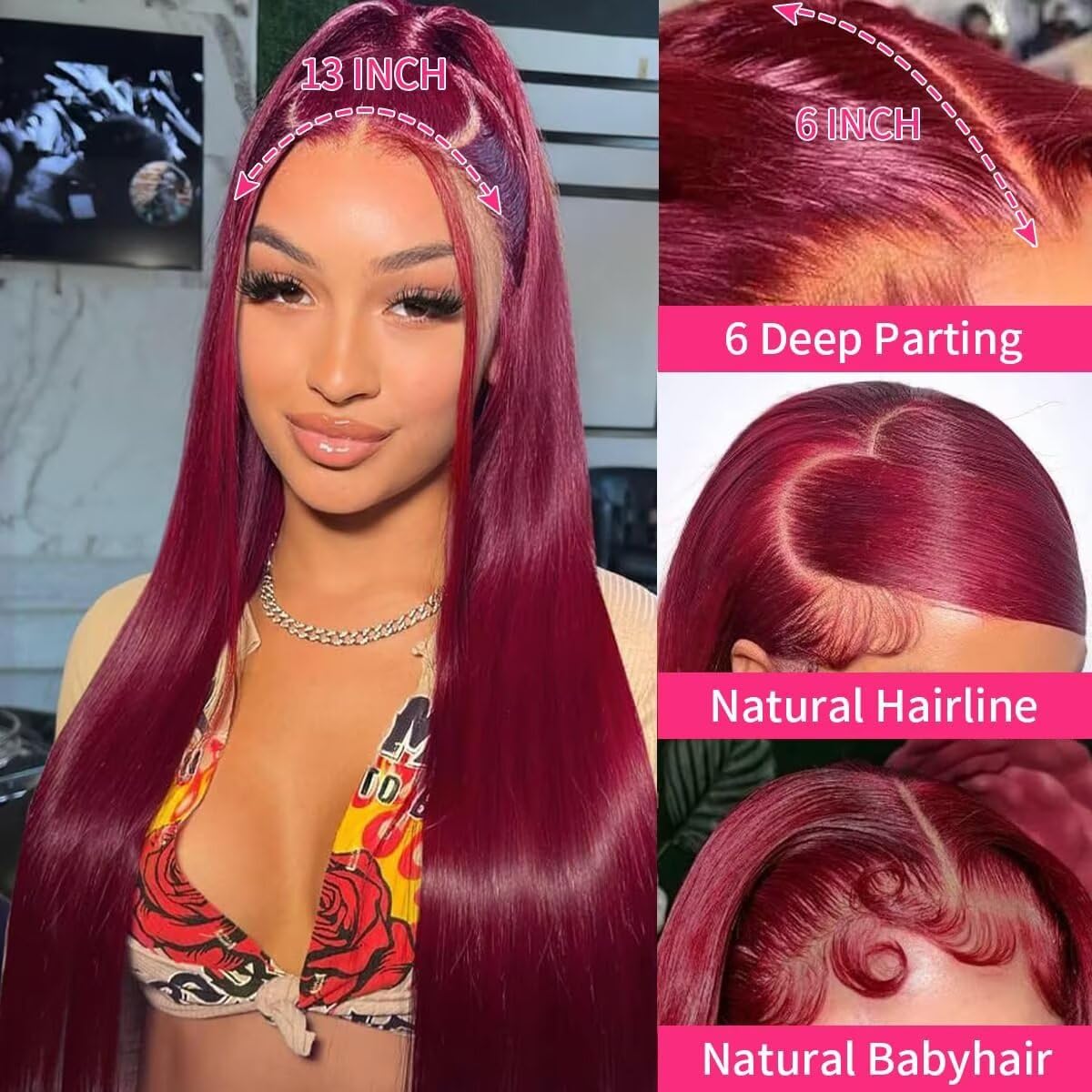 Arsola burgundy lace-front wig, back view with full silhouette