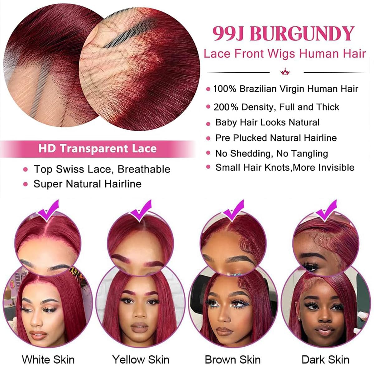 Arsola burgundy lace-front wig, side view showing versatility