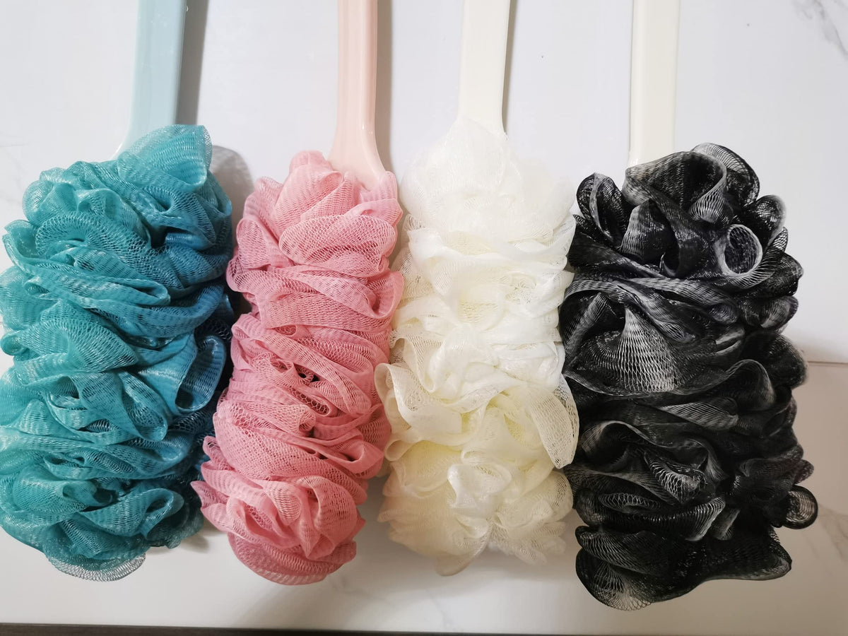 Arswin loofah long-handle shower brush for thorough cleansing