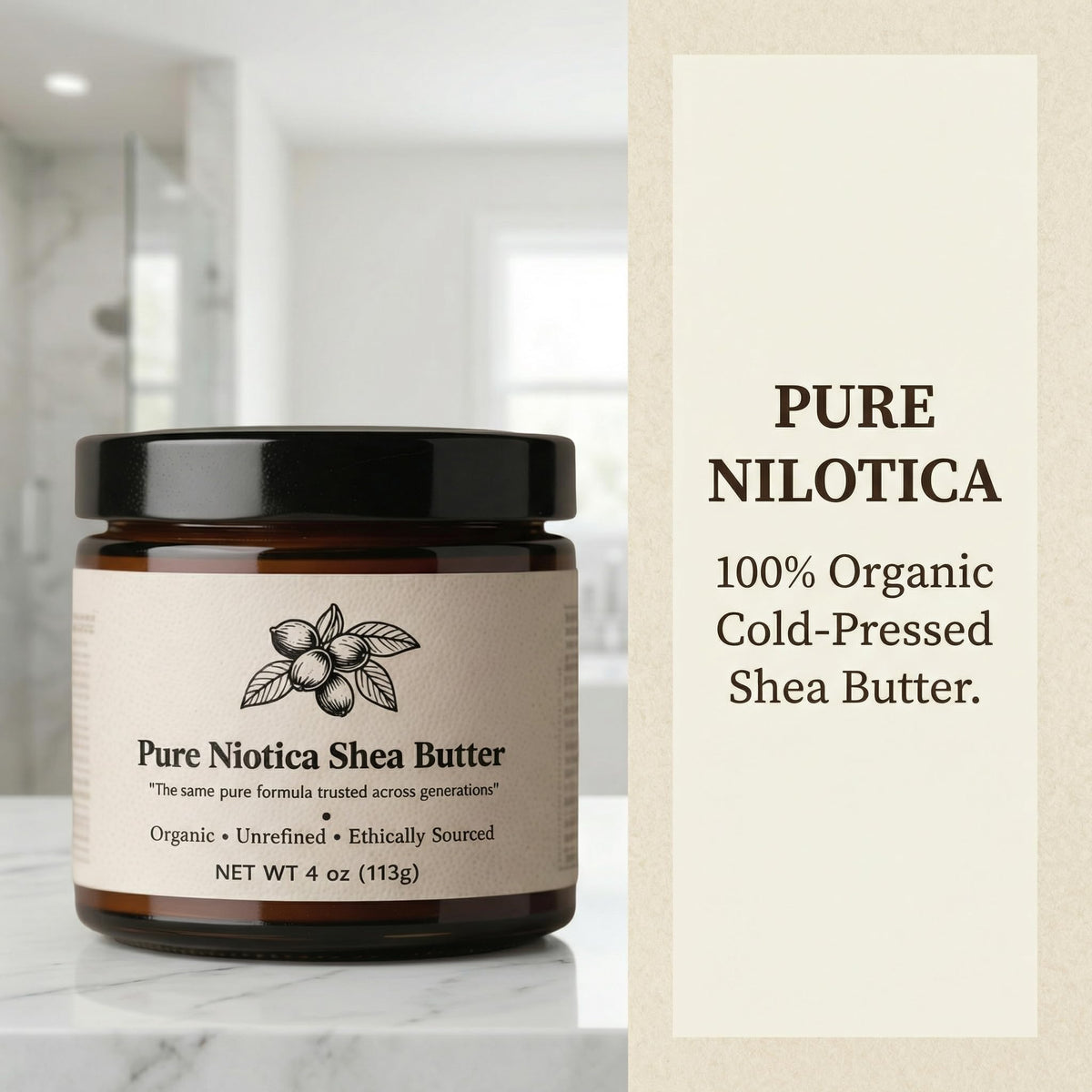 Art anime Nuba Shea Butter ingredients label emphasizes pure, fragrance-free formula.