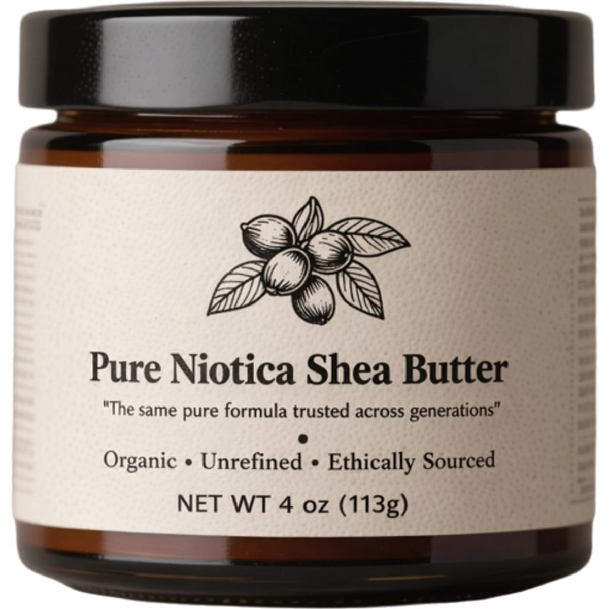 Art anime Nuba Shea Butter jar closeup highlighting natural vitamins and creamy texture.