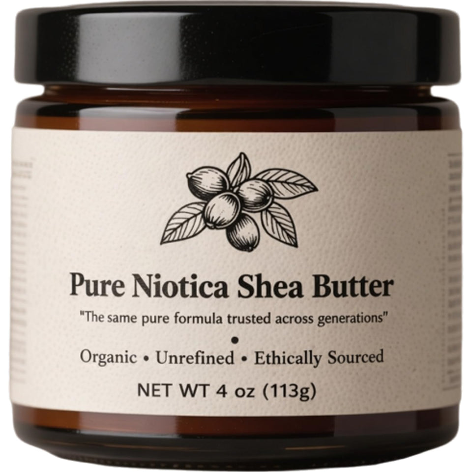 Art anime Nuba Shea Butter jar closeup highlighting natural vitamins and creamy texture.